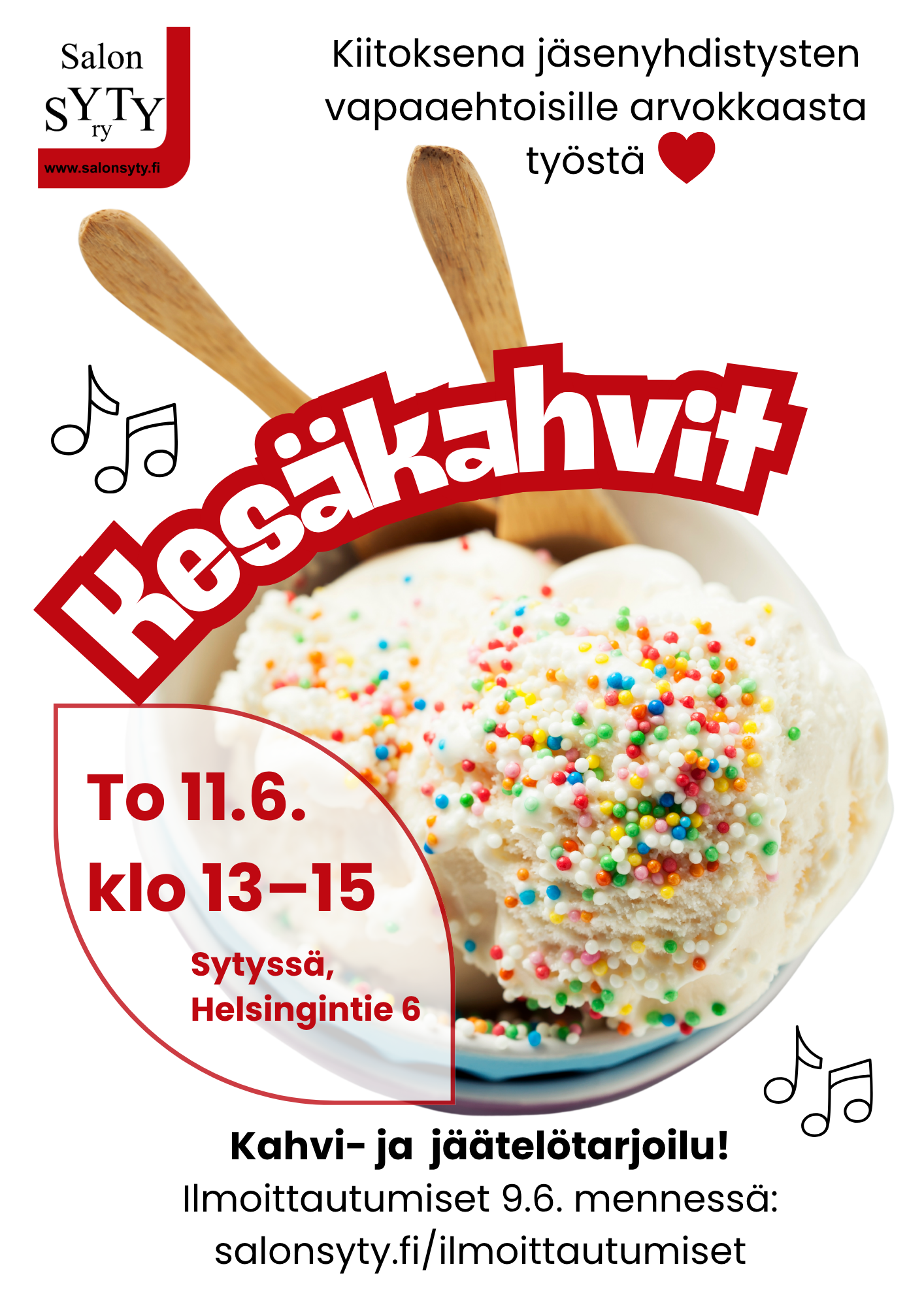 Jäätelöannos strösseleillä ja teksti: Kesäkahvit. 